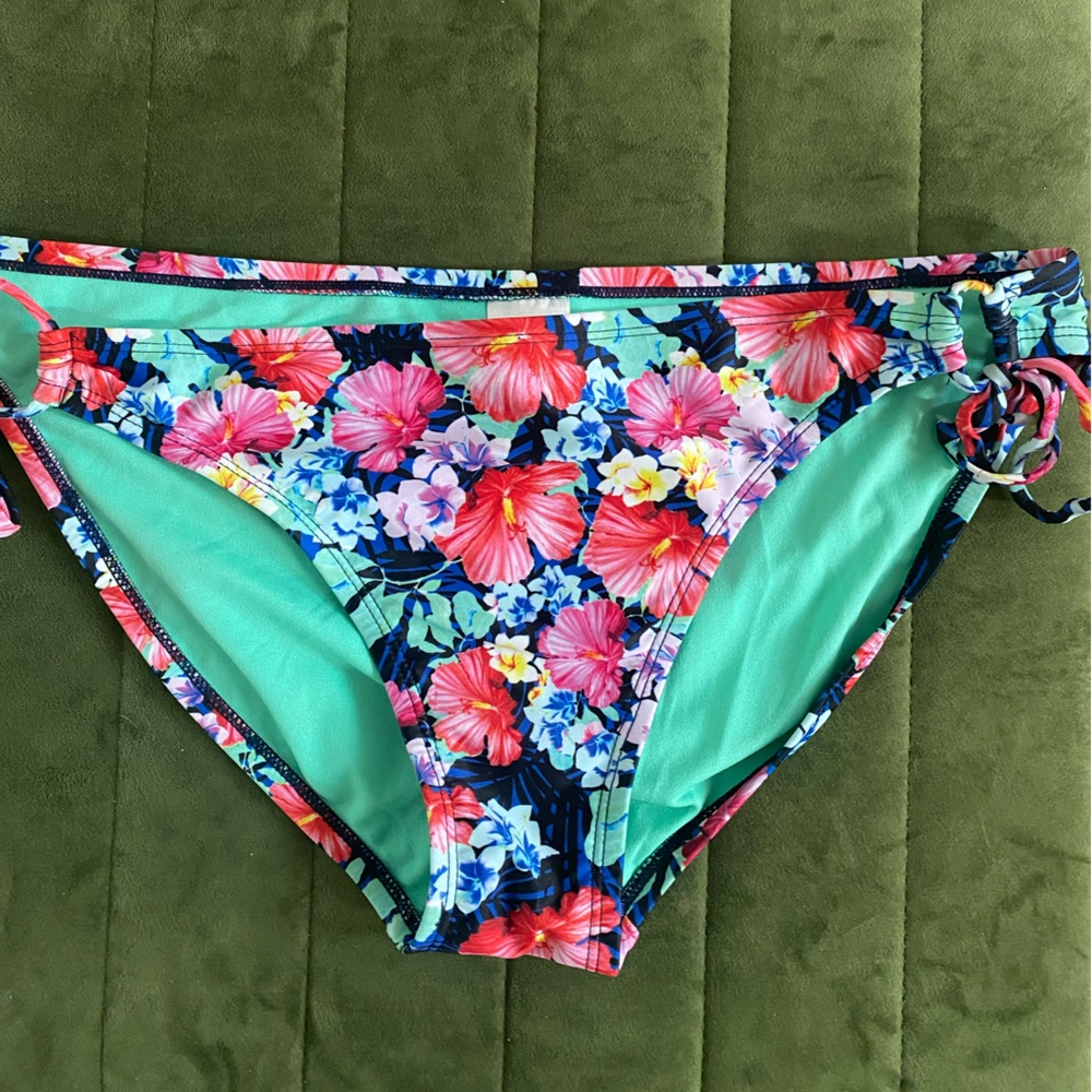 Xhilaration Mint Green Bikini Bottom with Floral Trim